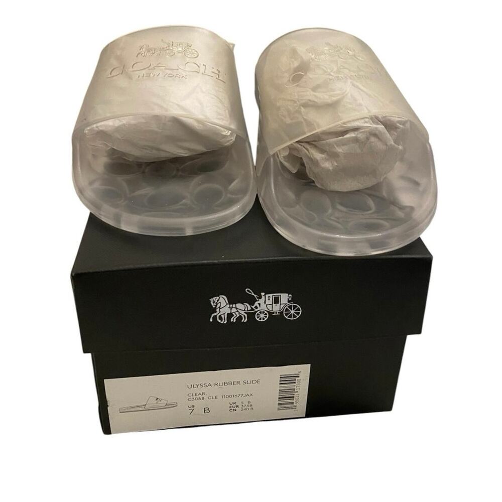 NIB Size 7B COACH Ulyssa Clear Water-Resistant Jelly Rubber Logo Slip-On Slides